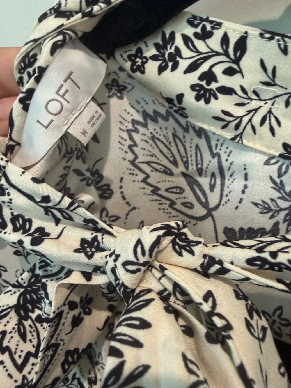 LOFT Cream Blouse with Black Floral Print